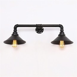 Designer Touch Decorative Vintage Industrial Pipe Wall Lights Black Metal Shade Restaurant Cafe Bar Decoration lighting With 2 Light Painted Finish