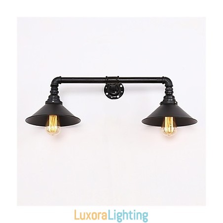 Designer Touch Decorative Vintage Industrial Pipe Wall Lights Black Metal Shade Restaurant Cafe Bar Decoration lighting With 2 Light Painted Finish