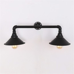 Designer Touch Decorative Vintage Industrial Pipe Wall Lights Black Metal Shade Restaurant Cafe Bar Decoration lighting With 2 Light Painted Finish