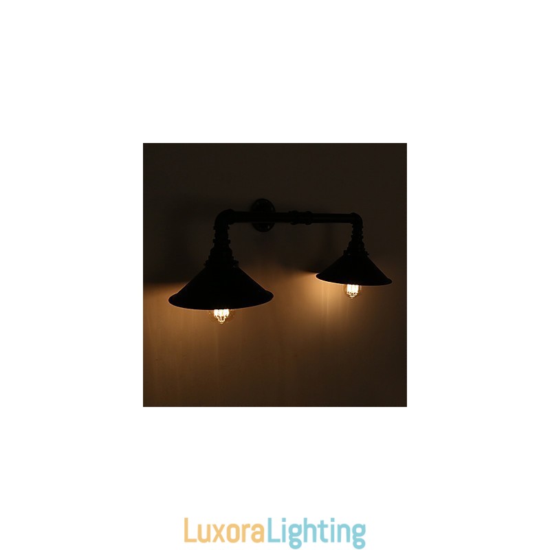 Designer Touch Decorative Vintage Industrial Pipe Wall Lights Black Metal Shade Restaurant Cafe Bar Decoration lighting With 2 Light Painted Finish