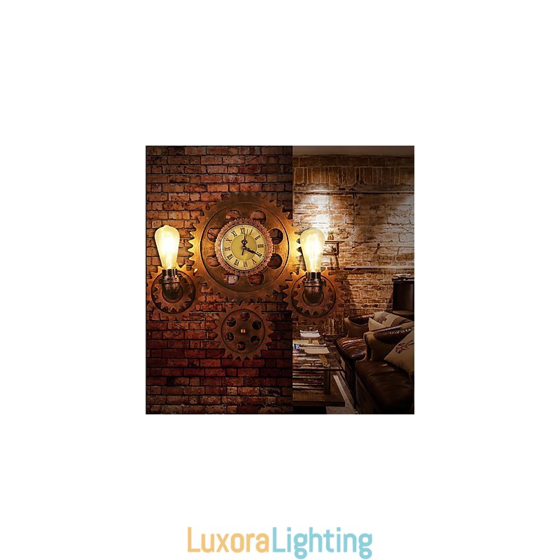 Designer Touch Decorative Vintage Industrial Wall Lights Wood Gear Shape Creative turnable Lights Restaurant Cafe Bar Decoration lighting