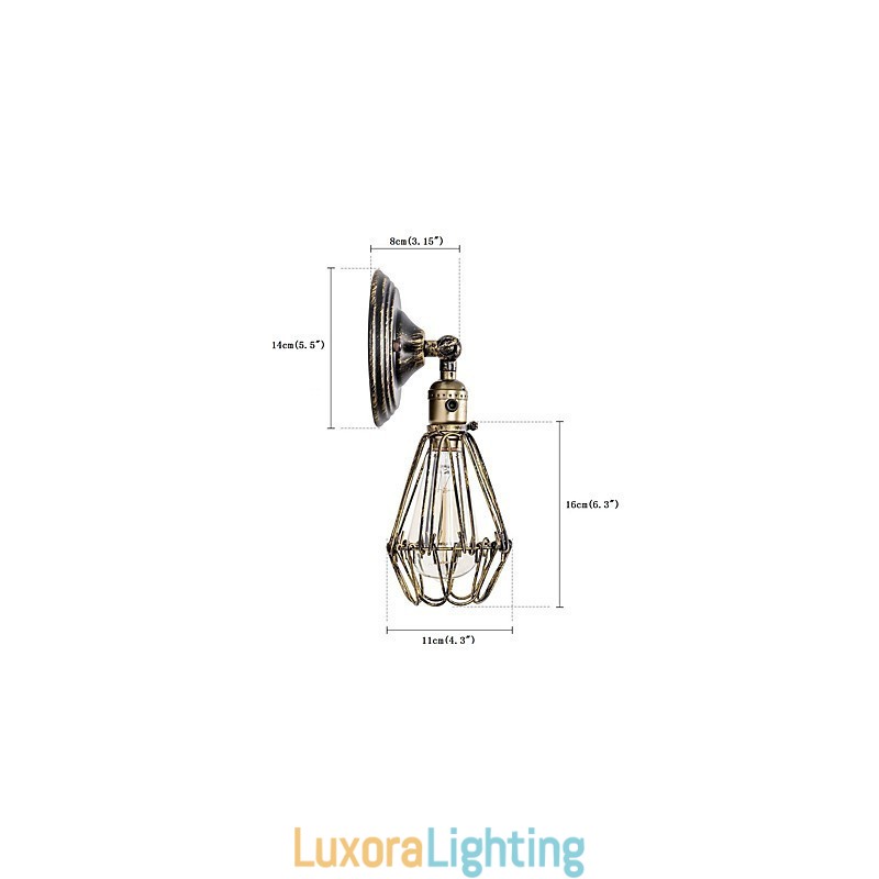 Designer Touch Decorative Wall Sconces Vintage Indoor Angle Adjustable Metal Wall Light Retro Wire Cage Wall Lamp