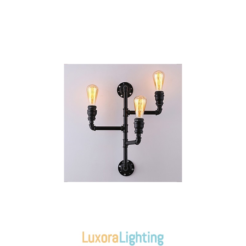Designer Touch Decorative Vintage Industrial Pipe Wall Lights Black Creative Lights Restaurant Cafe Bar Decoration lighting With 3 Light Painted Finish