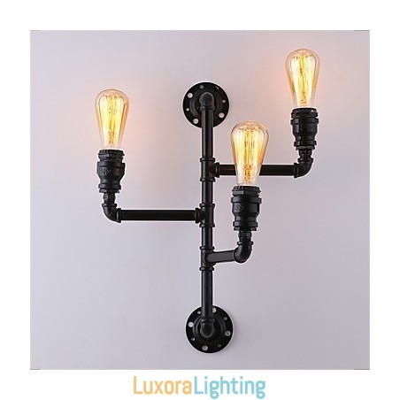 Designer Touch Decorative Vintage Industrial Pipe Wall Lights Black Creative Lights Restaurant Cafe Bar Decoration lighting With 3 Light Painted Finish