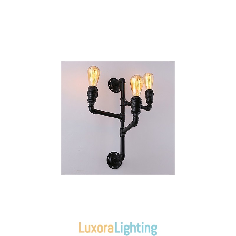 Designer Touch Decorative Vintage Industrial Pipe Wall Lights Black Creative Lights Restaurant Cafe Bar Decoration lighting With 3 Light Painted Finish