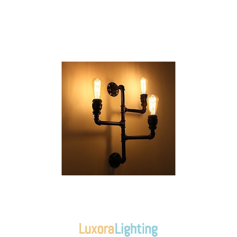 Designer Touch Decorative Vintage Industrial Pipe Wall Lights Black Creative Lights Restaurant Cafe Bar Decoration lighting With 3 Light Painted Finish