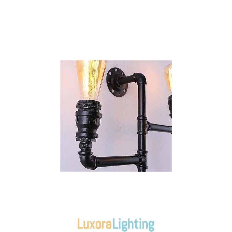 Designer Touch Decorative Vintage Industrial Pipe Wall Lights Black Creative Lights Restaurant Cafe Bar Decoration lighting With 3 Light Painted Finish