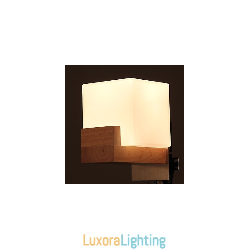 Designer Touch Decorative Simple Wall Lamp Bedside Desk Lamp With Glass Shade and Solid Wood for Bedroom Dresser Living Room Baby Room College Dorm Coffee Table Bookcas