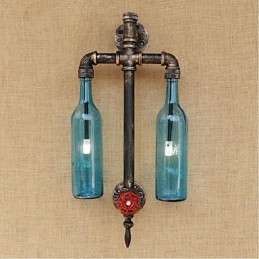 Designer Touch Decorative American Themed Restaurant Bar Iron With Switch Water Pipe Wine Bottle Wall Lamp Blue