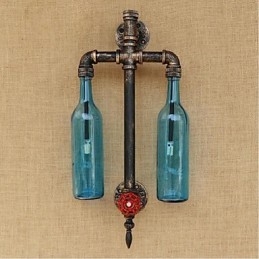 Designer Touch Decorative American Themed Restaurant Bar Iron With Switch Water Pipe Wine Bottle Wall Lamp Blue