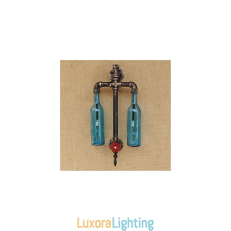 Designer Touch Decorative American Themed Restaurant Bar Iron With Switch Water Pipe Wine Bottle Wall Lamp Blue