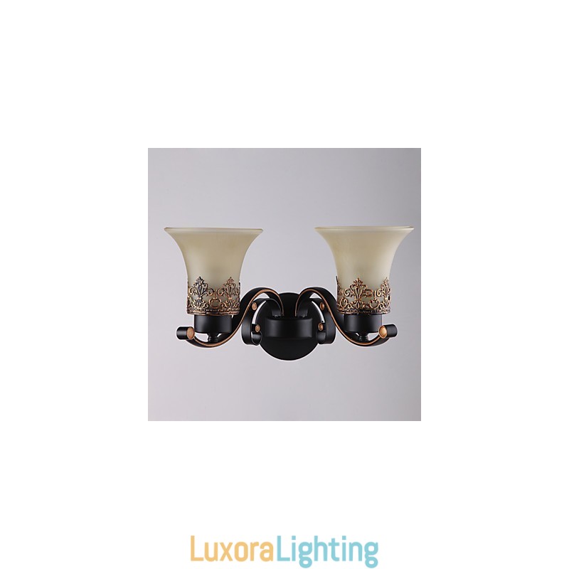 Designer Touch Decorative Double Head Amercian Countryside Vintage Metal with Glass Wall Lamp for the Canteen Room Living Room Entry Foyer Decorate Wall Lamp