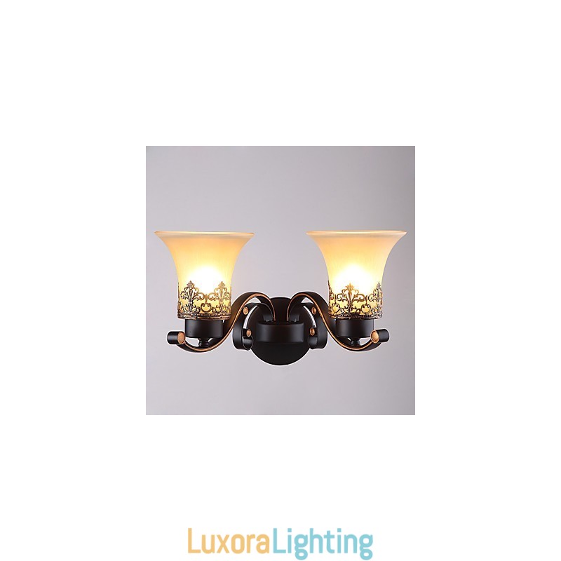 Designer Touch Decorative Double Head Amercian Countryside Vintage Metal with Glass Wall Lamp for the Canteen Room Living Room Entry Foyer Decorate Wall Lamp