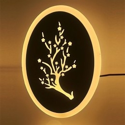 Designer Touch Decorative Plum Carved Acrylic Scrub Wall Light Round Shaped Bedside Lamp Corridor Lights Warm White AC220V