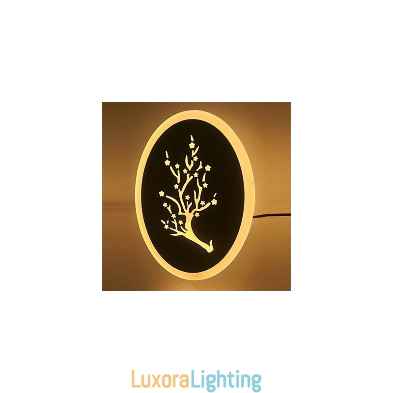 Designer Touch Decorative Plum Carved Acrylic Scrub Wall Light Round Shaped Bedside Lamp Corridor Lights Warm White AC220V