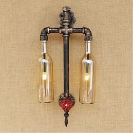 Designer Touch Decorative American Themed Restaurant Bar Iron With Switch Water Pipe Wine Bottle Wall Lamp Amber