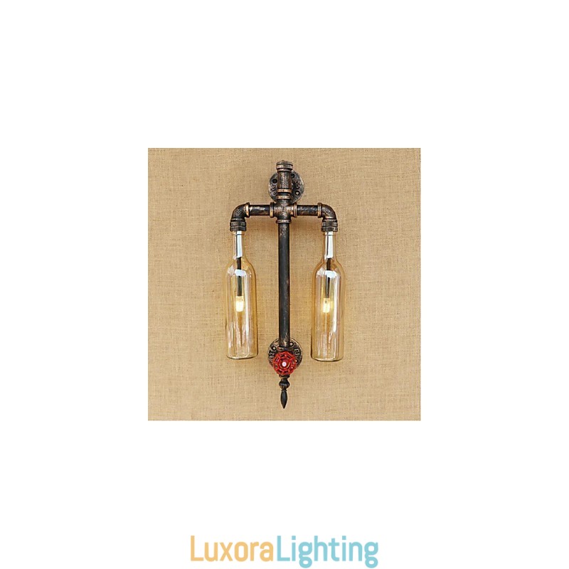 Designer Touch Decorative American Themed Restaurant Bar Iron With Switch Water Pipe Wine Bottle Wall Lamp Amber