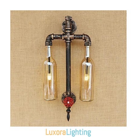 Designer Touch Decorative American Themed Restaurant Bar Iron With Switch Water Pipe Wine Bottle Wall Lamp Amber