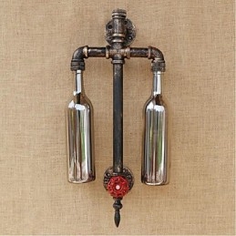 Designer Touch Decorative American Themed Restaurant Bar Iron With Switch Water Pipe Wine Bottle Wall Lamp Gray