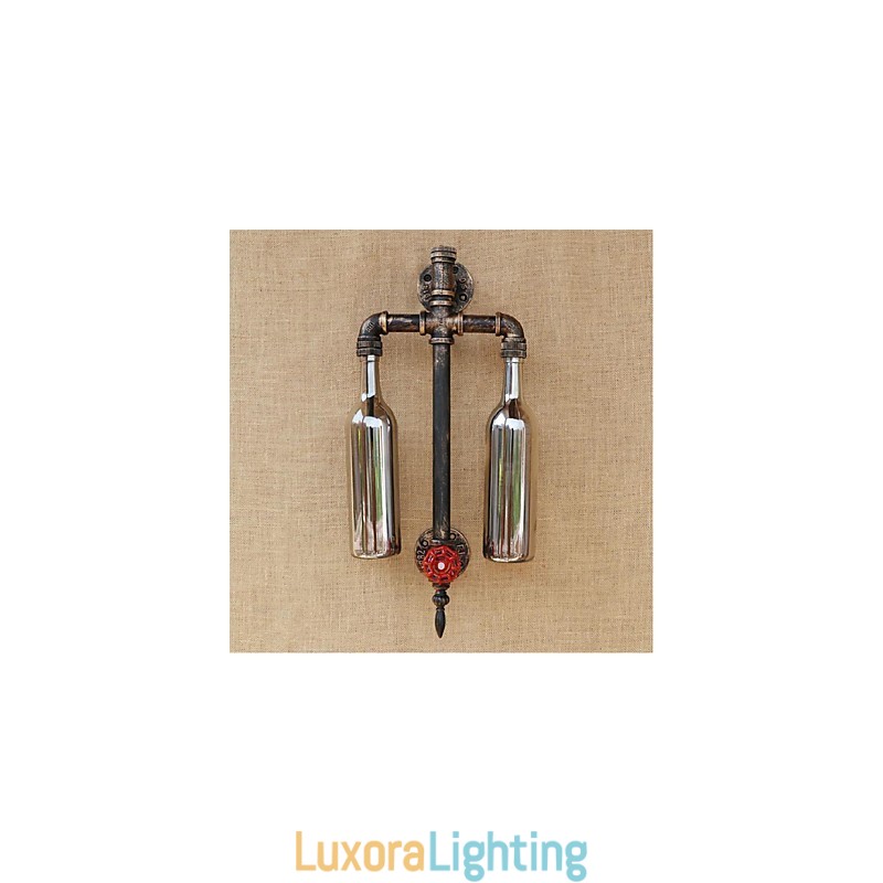 Designer Touch Decorative American Themed Restaurant Bar Iron With Switch Water Pipe Wine Bottle Wall Lamp Gray