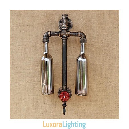 Designer Touch Decorative American Themed Restaurant Bar Iron With Switch Water Pipe Wine Bottle Wall Lamp Gray