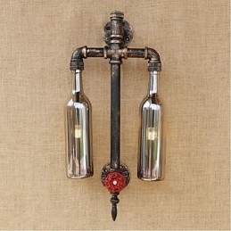 Designer Touch Decorative American Themed Restaurant Bar Iron With Switch Water Pipe Wine Bottle Wall Lamp Gray