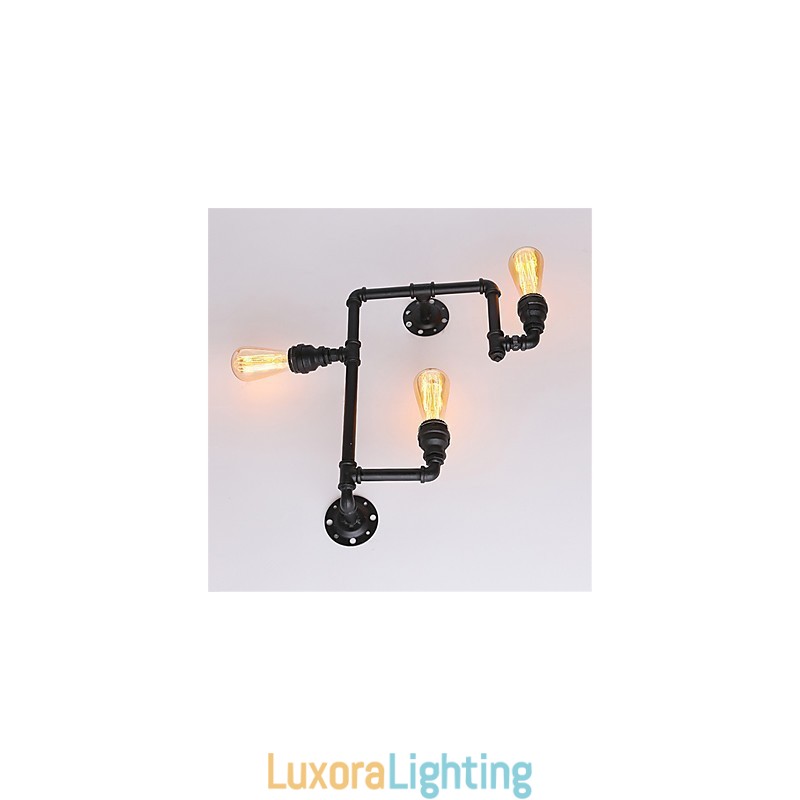 Designer Touch Decorative Vintage Industrial Pipe Wall Lights Black Creative Lights Restaurant Cafe Bar Decoration lighting With 3 Light Painted Finish