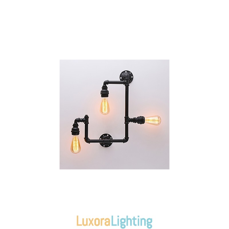 Designer Touch Decorative Vintage Industrial Pipe Wall Lights Black Creative Lights Restaurant Cafe Bar Decoration lighting With 3 Light Painted Finish