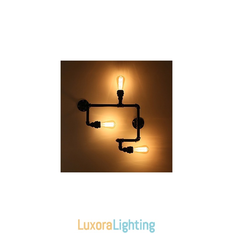 Designer Touch Decorative Vintage Industrial Pipe Wall Lights Black Creative Lights Restaurant Cafe Bar Decoration lighting With 3 Light Painted Finish