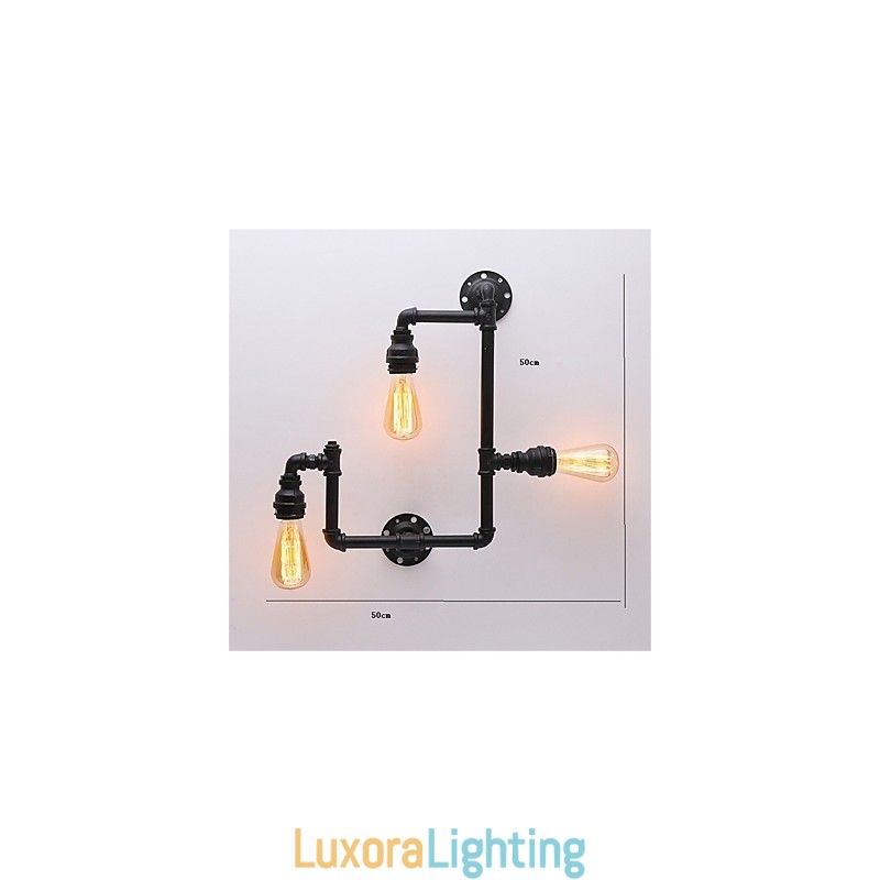 Designer Touch Decorative Vintage Industrial Pipe Wall Lights Black Creative Lights Restaurant Cafe Bar Decoration lighting With 3 Light Painted Finish