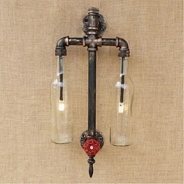 Designer Touch Decorative American Themed Restaurant Bar Iron With Switch Water Pipe Wine Bottle Wall Lamp Transparent