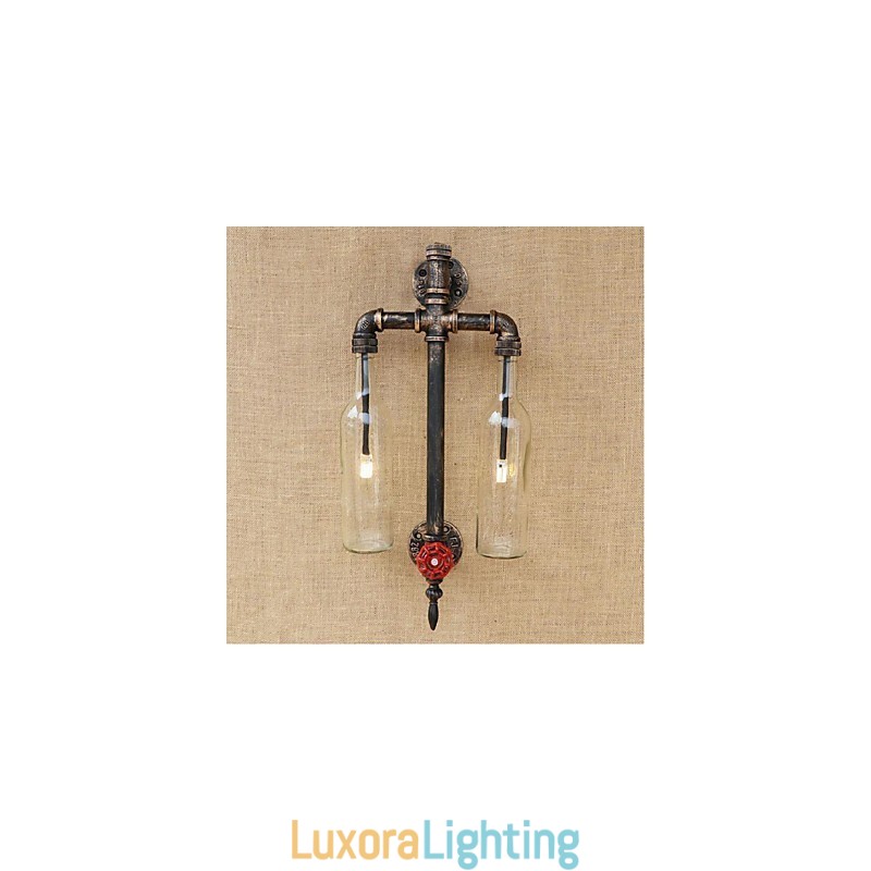 Designer Touch Decorative American Themed Restaurant Bar Iron With Switch Water Pipe Wine Bottle Wall Lamp Transparent