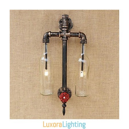 Designer Touch Decorative American Themed Restaurant Bar Iron With Switch Water Pipe Wine Bottle Wall Lamp Transparent