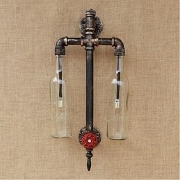 Designer Touch Decorative American Themed Restaurant Bar Iron With Switch Water Pipe Wine Bottle Wall Lamp Transparent