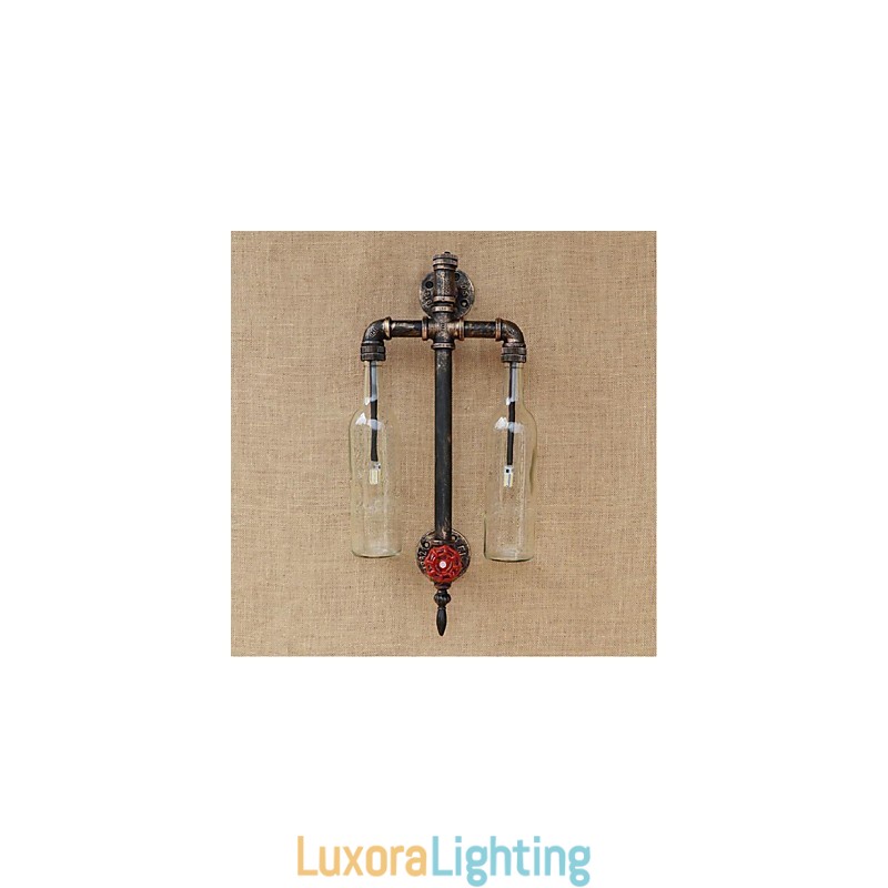 Designer Touch Decorative American Themed Restaurant Bar Iron With Switch Water Pipe Wine Bottle Wall Lamp Transparent