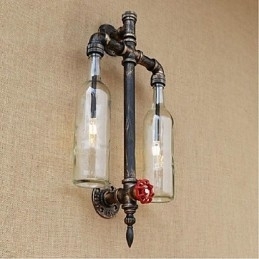 Designer Touch Decorative American Themed Restaurant Bar Iron With Switch Water Pipe Wine Bottle Wall Lamp Transparent
