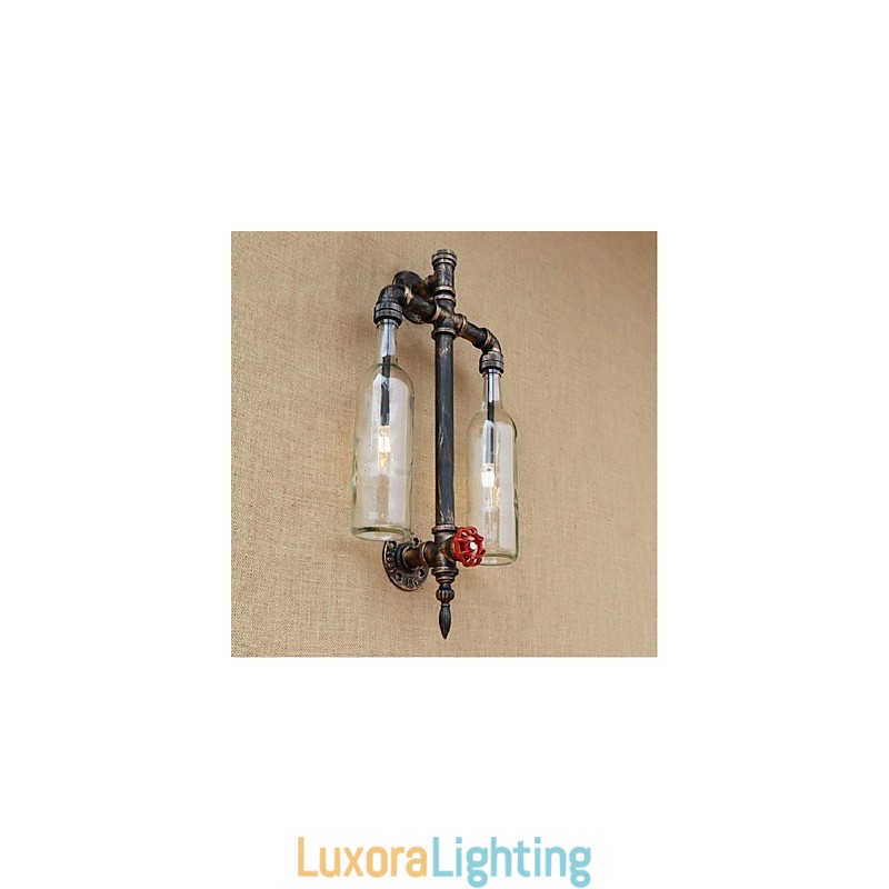Designer Touch Decorative American Themed Restaurant Bar Iron With Switch Water Pipe Wine Bottle Wall Lamp Transparent
