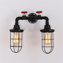 Designer Touch Decorative 2 Heads Retro Industrial Pipe Wall Lights Simple Loft Black Birdcage Metal Dining Room Kitchen Bar Cafe Decoration lighting