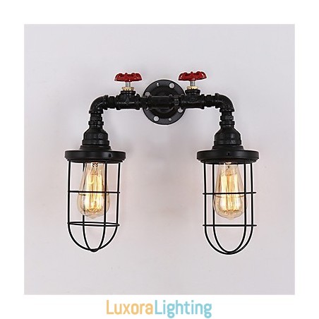 Designer Touch Decorative 2 Heads Retro Industrial Pipe Wall Lights Simple Loft Black Birdcage Metal Dining Room Kitchen Bar Cafe Decoration lighting