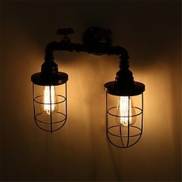 Designer Touch Decorative 2 Heads Retro Industrial Pipe Wall Lights Simple Loft Black Birdcage Metal Dining Room Kitchen Bar Cafe Decoration lighting
