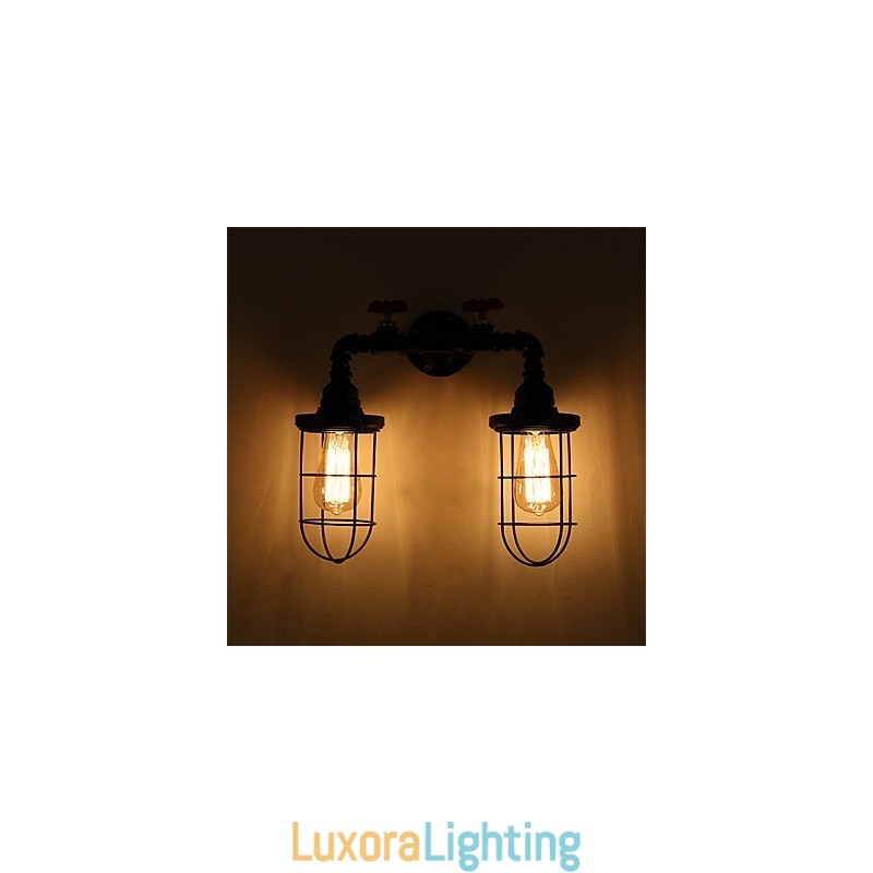 Designer Touch Decorative 2 Heads Retro Industrial Pipe Wall Lights Simple Loft Black Birdcage Metal Dining Room Kitchen Bar Cafe Decoration lighting