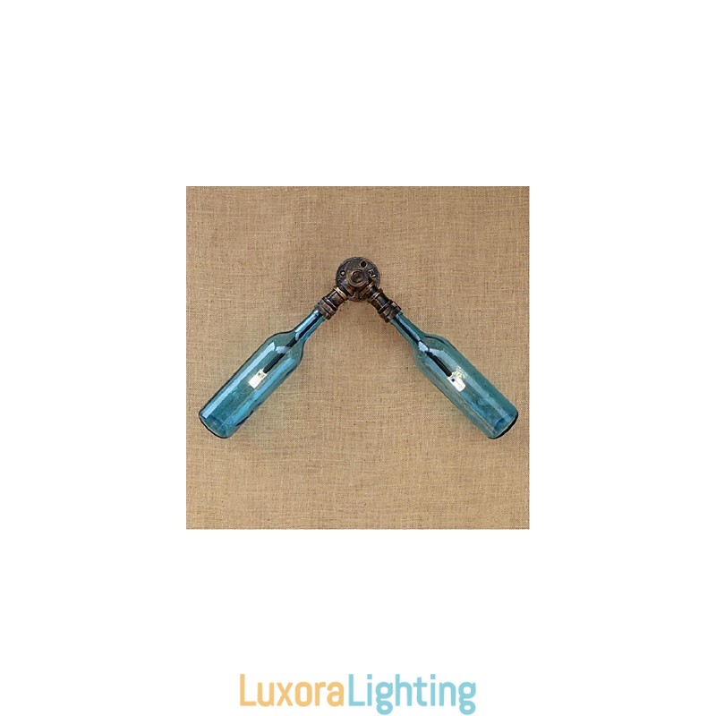 Designer Touch Decorative Retro American Village Creative Industry Wind Water Bottle Wall Lamp Wall Light Blue