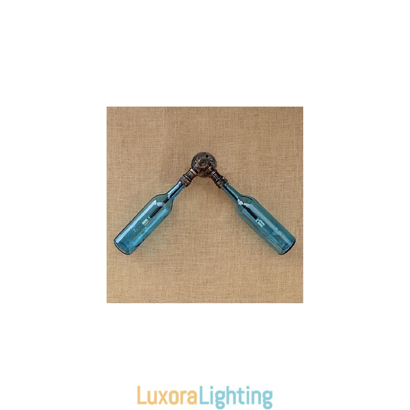 Designer Touch Decorative Retro American Village Creative Industry Wind Water Bottle Wall Lamp Wall Light Blue