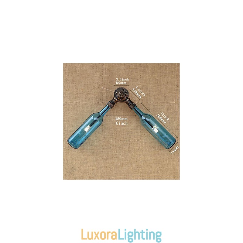 Designer Touch Decorative Retro American Village Creative Industry Wind Water Bottle Wall Lamp Wall Light Blue