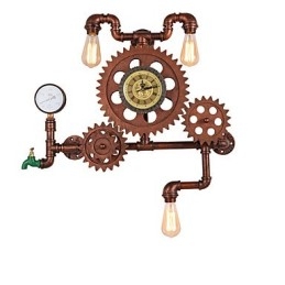 Designer Touch Decorative Vintage Industrial Pipe Wall Lights Wood Gear Shape Creative turnable Lights Restaurant Cafe Bar Decoration lighting