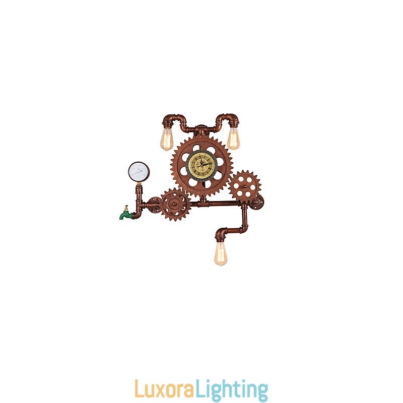 Designer Touch Decorative Vintage Industrial Pipe Wall Lights Wood Gear Shape Creative turnable Lights Restaurant Cafe Bar Decoration lighting