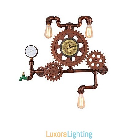 Designer Touch Decorative Vintage Industrial Pipe Wall Lights Wood Gear Shape Creative turnable Lights Restaurant Cafe Bar Decoration lighting