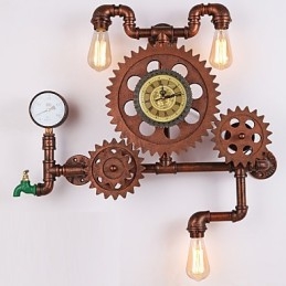 Designer Touch Decorative Vintage Industrial Pipe Wall Lights Wood Gear Shape Creative turnable Lights Restaurant Cafe Bar Decoration lighting