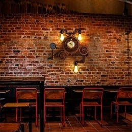Designer Touch Decorative Vintage Industrial Pipe Wall Lights Wood Gear Shape Creative turnable Lights Restaurant Cafe Bar Decoration lighting
