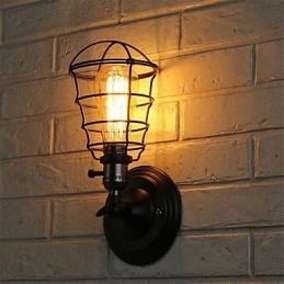 Designer Touch Decorative With switch Vintage 1 Light Industrial Black Metal Cage Loft Wall Lamp Living Room Dining Room Hallway Cafe Bars Bar Wall Sconce